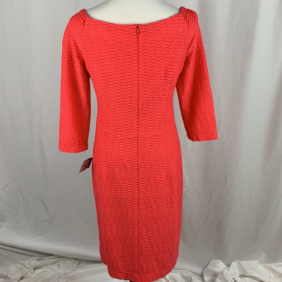 NWT Nanette Lepore Vibrant Coral 3/4 Sleeve Boat Neck Sheath Dress - Picture 4 of 11